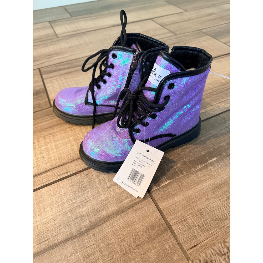 Lola and the Boys Lavender Sequin Boots Kids Girls Size 6Y Iridescent Purple NEW